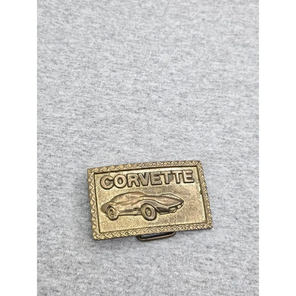Vintage Solid Brass Chevrolet Stingray Corvette Racing Belt Buckle Automotive